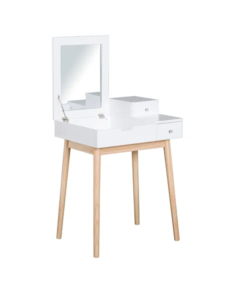 HOMCOM Dressing Table with Flip-up Mirror, Makeup Desk with 2 Drawers, Vanity Table Writing Desk for Bedroom Living Room, White