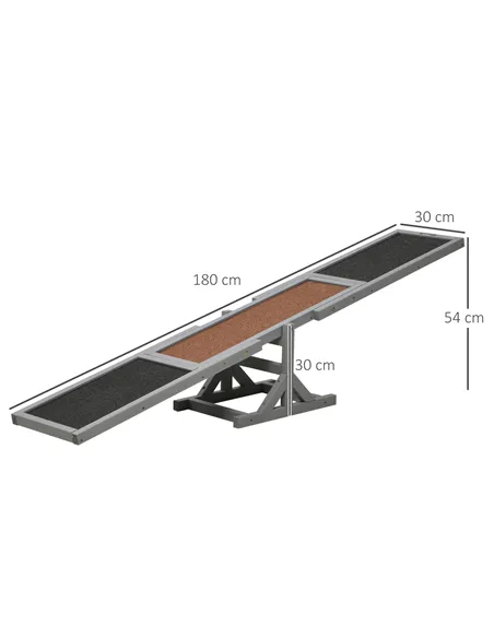 PawHut Wooden Pet Seesaw for Big Dogs, Dog Agility Equipment with Anti-Slip Surface - Grey