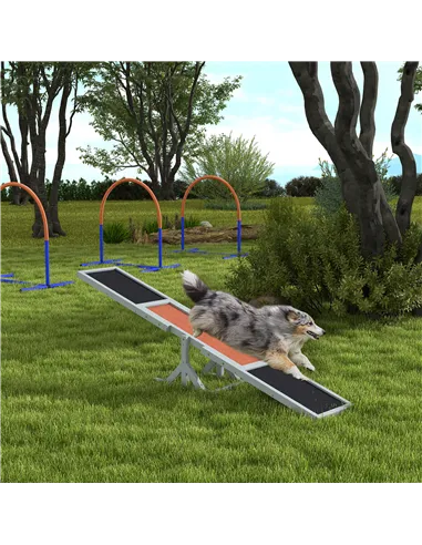 PawHut Wooden Pet Seesaw for Big Dogs, Dog Agility Equipment with Anti-Slip Surface - Grey