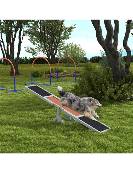 PawHut Wooden Pet Seesaw for Big Dogs, Dog Agility Equipment with Anti-Slip Surface - Grey