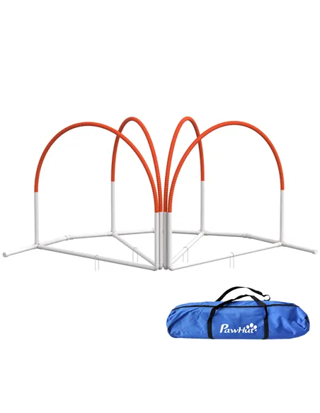 PawHut Dog Agility Equipment Set, Dog Agility Training Equipment for Dogs w/ Oxford Carry Bag, 4 PCS Weave Poles Orange