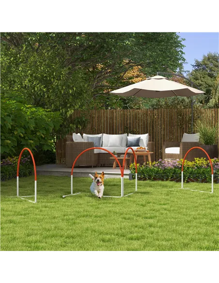 PawHut Dog Agility Equipment Set, Dog Agility Training Equipment for Dogs w/ Oxford Carry Bag, 4 PCS Weave Poles Orange