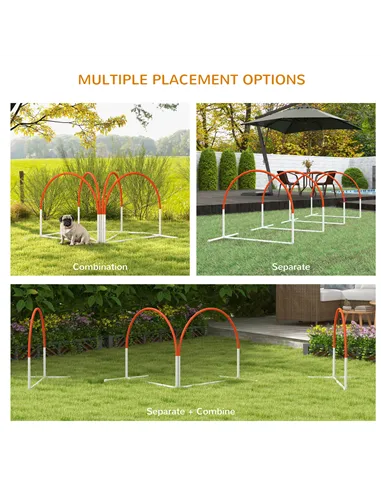PawHut Dog Agility Equipment Set, Dog Agility Training Equipment for Dogs w/ Oxford Carry Bag, 4 PCS Weave Poles Orange