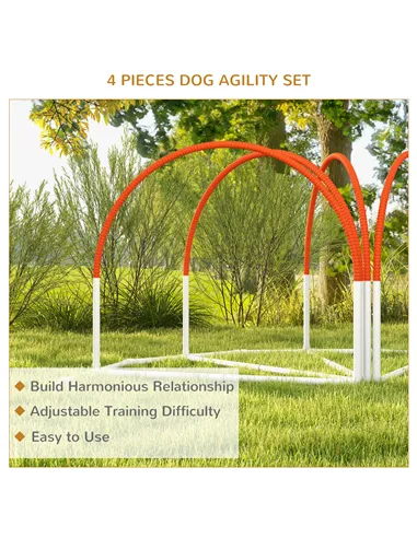 PawHut Dog Agility Equipment Set, Dog Agility Training Equipment for Dogs w/ Oxford Carry Bag, 4 PCS Weave Poles Orange
