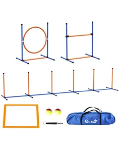 PawHut Dog Agility Training Equipment with Weave Poles, Jump Ring, Pause Box, Adjustable Hurdle, Carry Bag, Orange