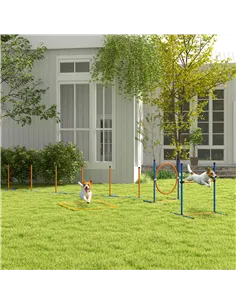 PawHut Dog Agility Training Equipment with Weave Poles, Jump Ring, Pause Box, Adjustable Hurdle, Carry Bag, Orange 2