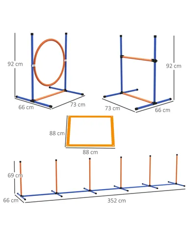 PawHut Dog Agility Training Equipment with Weave Poles, Jump Ring, Pause Box, Adjustable Hurdle, Carry Bag, Orange