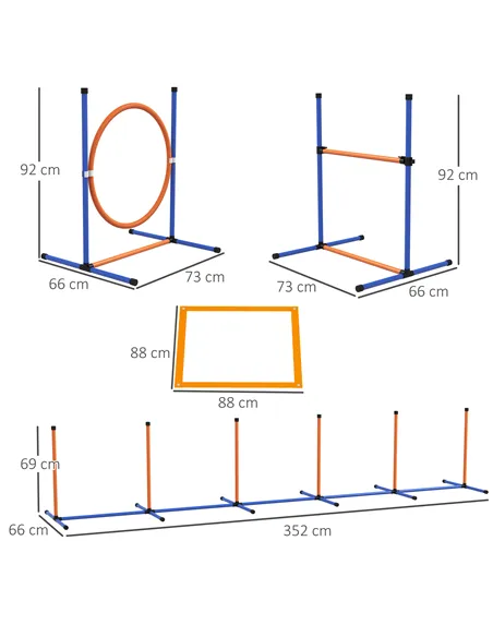 PawHut Dog Agility Training Equipment with Weave Poles, Jump Ring, Pause Box, Adjustable Hurdle, Carry Bag, Orange