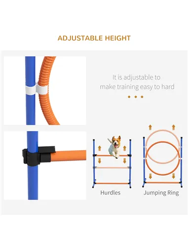 PawHut Dog Agility Training Equipment with Weave Poles, Jump Ring, Pause Box, Adjustable Hurdle, Carry Bag, Orange