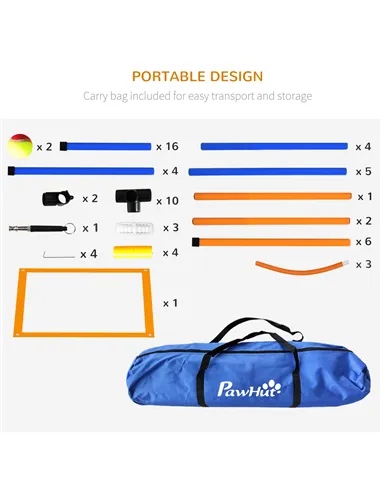 PawHut Dog Agility Training Equipment with Weave Poles, Jump Ring, Pause Box, Adjustable Hurdle, Carry Bag, Orange