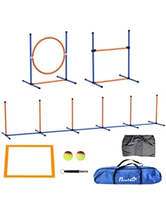 PawHut Eight-Piece Dog Agility Equipment Set with Weave Poles, Jump Ring, Hurdle, Pause Box, Training Shorts, Bag, Orange