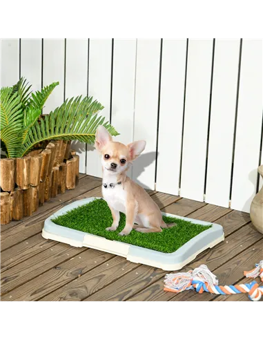 PawHut Puppy Training Pad, Indoor Portable Puppy Pad, with Artificial Grass, Grid, Panel, Tray, 46.5 x 34cm