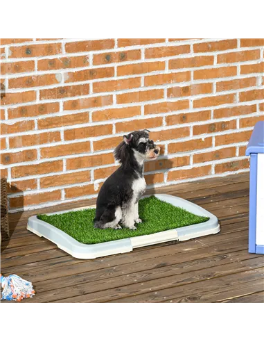 PawHut Puppy Training Pad, Indoor Portable Puppy Pad, with Artificial Grass, Grid, Panel, Tray, 63 x 48.5cm