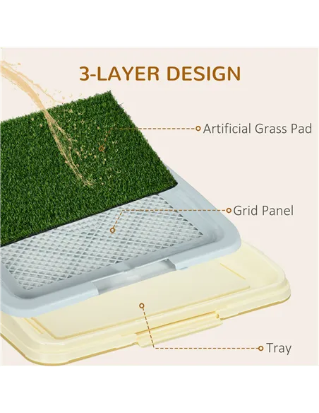 PawHut Puppy Training Pad, Indoor Portable Puppy Pad, with Artificial Grass, Grid, Panel, Tray, 63 x 48.5cm