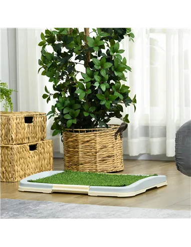 PawHut Puppy Training Pad, Indoor Portable Puppy Pad, with Artificial Grass, Grid, Panel, Tray, 63 x 48.5cm