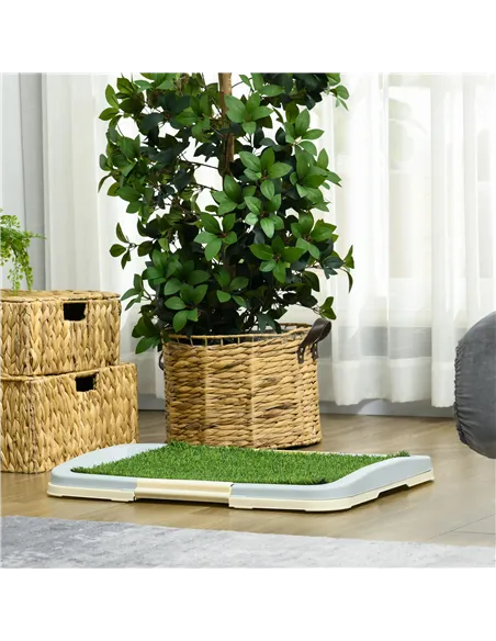 PawHut Puppy Training Pad, Indoor Portable Puppy Pad, with Artificial Grass, Grid, Panel, Tray, 63 x 48.5cm