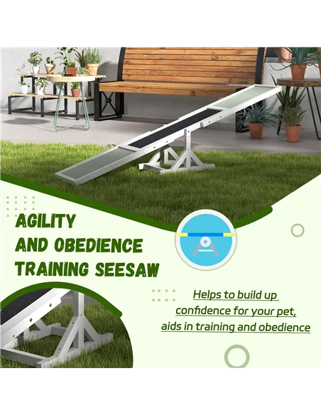 PawHut Wooden Pet Seesaw for Big Dogs, Dog Agility Equipment with Anti-Slip Surface - White