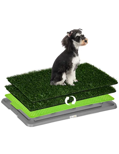 PawHut Artificial Grass Dog Toilet with Tray for Potty Training Indoor Outdoor, 2 Packs, 67 x 41cm