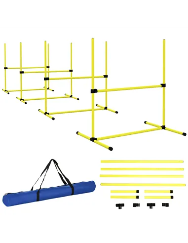 PawHut 4 Pieces Dog Agility Training Equipment, Adjustable Height Jumps Hurdle with Carrying Bag for Outdoor, Yellow