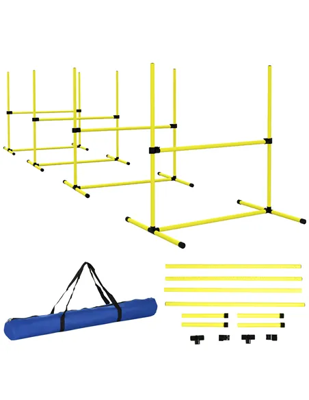 PawHut 4 Pieces Dog Agility Training Equipment, Adjustable Height Jumps Hurdle with Carrying Bag for Outdoor, Yellow