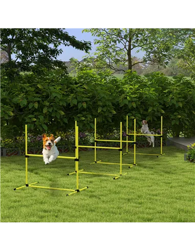 PawHut 4 Pieces Dog Agility Training Equipment, Adjustable Height Jumps Hurdle with Carrying Bag for Outdoor, Yellow