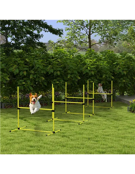 PawHut 4 Pieces Dog Agility Training Equipment, Adjustable Height Jumps Hurdle with Carrying Bag for Outdoor, Yellow