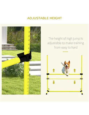 PawHut 4 Pieces Dog Agility Training Equipment, Adjustable Height Jumps Hurdle with Carrying Bag for Outdoor, Yellow