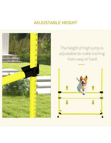 PawHut 4 Pieces Dog Agility Training Equipment, Adjustable Height Jumps Hurdle with Carrying Bag for Outdoor, Yellow