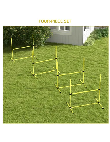PawHut 4 Pieces Dog Agility Training Equipment, Adjustable Height Jumps Hurdle with Carrying Bag for Outdoor, Yellow