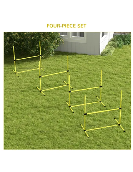 PawHut 4 Pieces Dog Agility Training Equipment, Adjustable Height Jumps Hurdle with Carrying Bag for Outdoor, Yellow