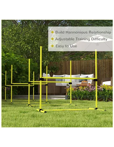 PawHut 4 Pieces Dog Agility Training Equipment, Adjustable Height Jumps Hurdle with Carrying Bag for Outdoor, Yellow