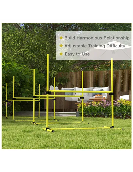 PawHut 4 Pieces Dog Agility Training Equipment, Adjustable Height Jumps Hurdle with Carrying Bag for Outdoor, Yellow