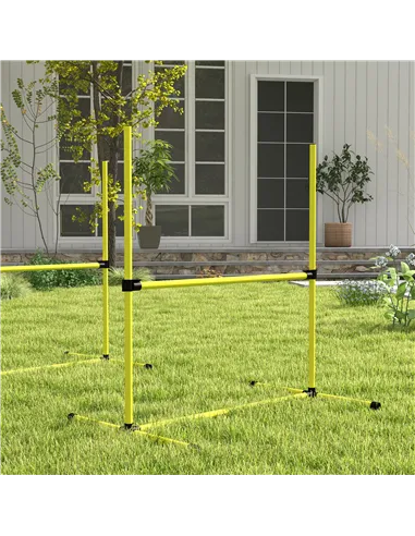 PawHut 4 Pieces Dog Agility Training Equipment, Adjustable Height Jumps Hurdle with Carrying Bag for Outdoor, Yellow