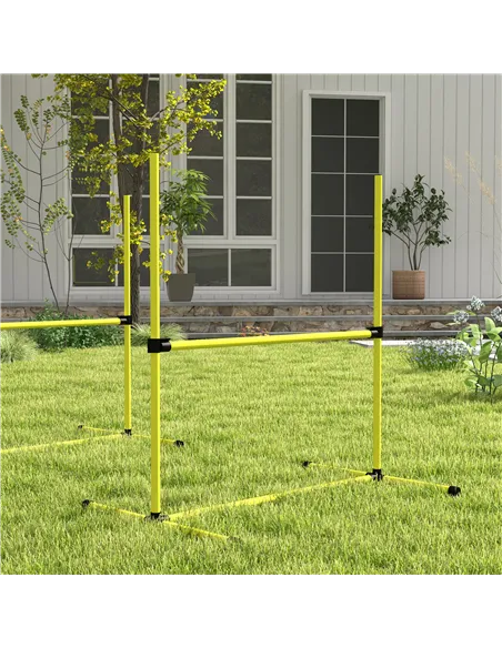 PawHut 4 Pieces Dog Agility Training Equipment, Adjustable Height Jumps Hurdle with Carrying Bag for Outdoor, Yellow