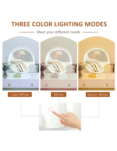 HOMCOM Dressing Table Set with Mirror, Built-in 3 Color LED Light, Vanity Makeup Table with 4 Drawers and Cushioned Stool for Be