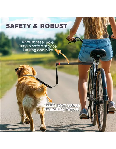 PawHut Dog Lead for Bicycle, Dog Leash for Cycling, Training, Jogging, Black