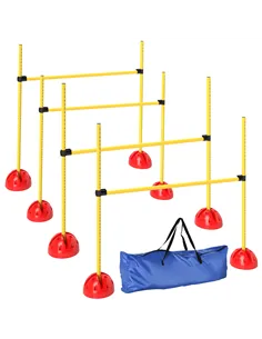 PawHut 4-piece Dog Agility Equipment with 4 Hurdles, Bag for Jump, Training, Yellow