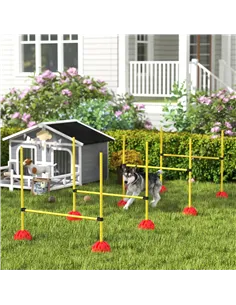 PawHut 4-piece Dog Agility Equipment with 4 Hurdles, Bag for Jump, Training, Yellow 2