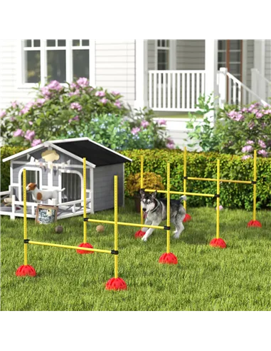 PawHut 4-piece Dog Agility Equipment with 4 Hurdles, Bag for Jump, Training, Yellow