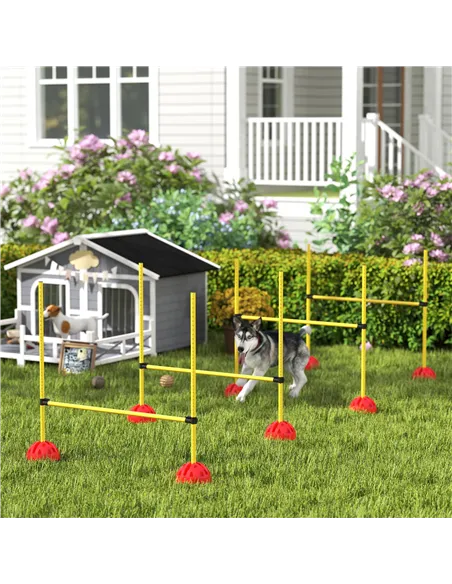 PawHut 4-piece Dog Agility Equipment with 4 Hurdles, Bag for Jump, Training, Yellow