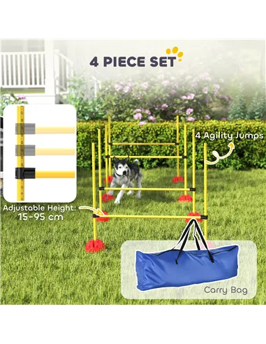 PawHut 4-piece Dog Agility Equipment with 4 Hurdles, Bag for Jump, Training, Yellow