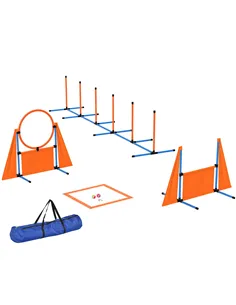 PawHut 6-Piece Dog Agility Equipment Set with Weave Poles, Jump Ring, Hurdle, Pause Box, Bag, Orange