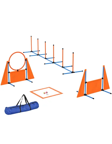 PawHut 6-Piece Dog Agility Equipment Set with Weave Poles, Jump Ring, Hurdle, Pause Box, Bag, Orange