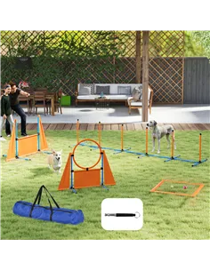 PawHut 6-Piece Dog Agility Equipment Set with Weave Poles, Jump Ring, Hurdle, Pause Box, Bag, Orange 2