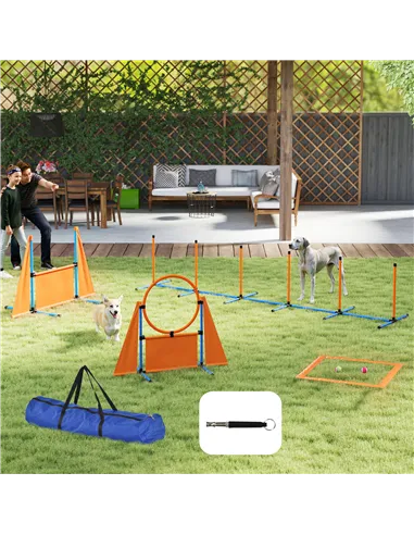 PawHut 6-Piece Dog Agility Equipment Set with Weave Poles, Jump Ring, Hurdle, Pause Box, Bag, Orange