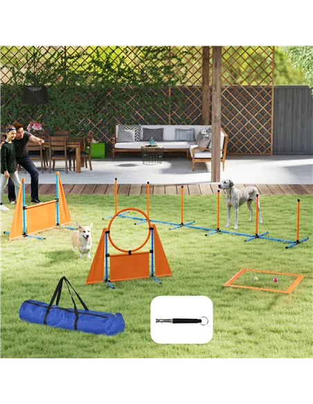 PawHut 6-Piece Dog Agility Equipment Set with Weave Poles, Jump Ring, Hurdle, Pause Box, Bag, Orange