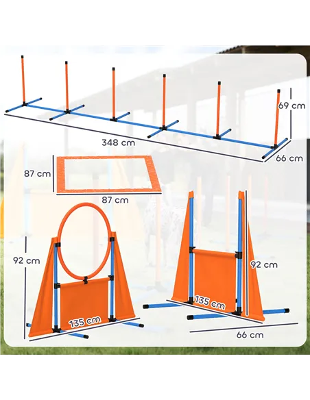 PawHut 6-Piece Dog Agility Equipment Set with Weave Poles, Jump Ring, Hurdle, Pause Box, Bag, Orange