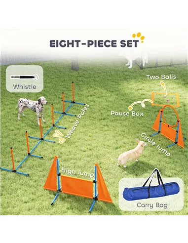 PawHut 6-Piece Dog Agility Equipment Set with Weave Poles, Jump Ring, Hurdle, Pause Box, Bag, Orange