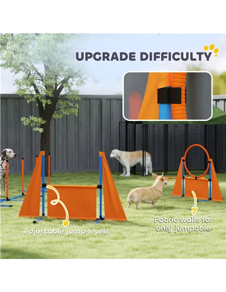 PawHut 6-Piece Dog Agility Equipment Set with Weave Poles, Jump Ring, Hurdle, Pause Box, Bag, Orange