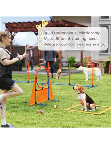 PawHut 6-Piece Dog Agility Equipment Set with Weave Poles, Jump Ring, Hurdle, Pause Box, Bag, Orange